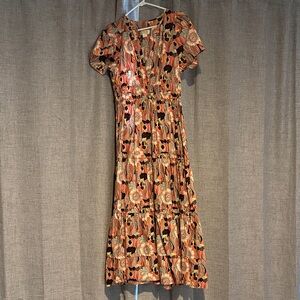 Maeve Anthropologie Multicolor Tiered Floral Maxi Dress with pockets medium